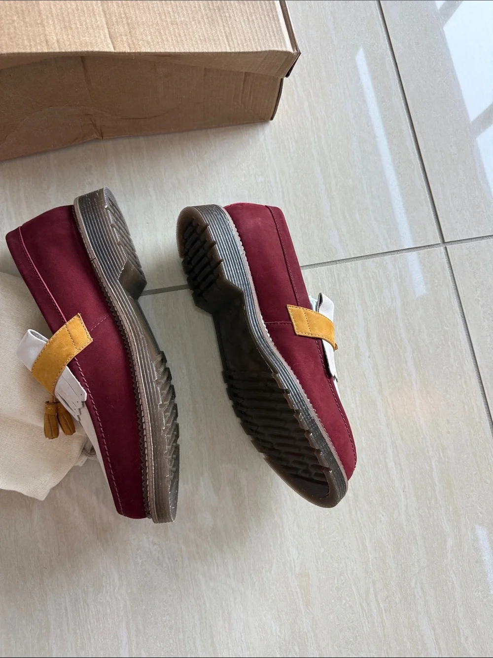 KIDSUPER STUDIOS x Cocker Colorblock Tassel Loafers - Burgundy, White & Mustard